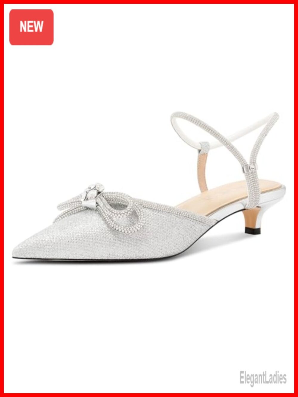 Rhinestone Bow Kitten Heels Pointed Toe Ankle Strap Dress Pumps